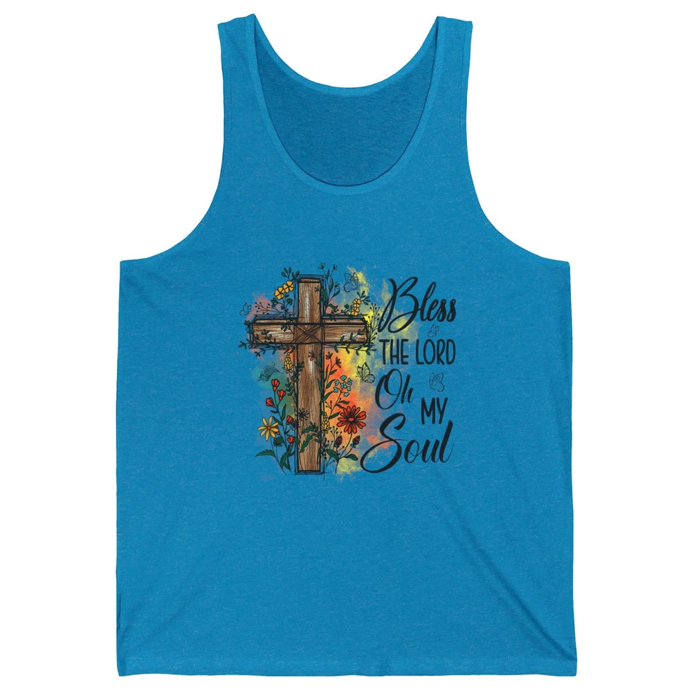 Christian Bless The Lord Oh My Soul Bible Verse Jesus Christ Flower Cross Church Unisex Jersey Tank