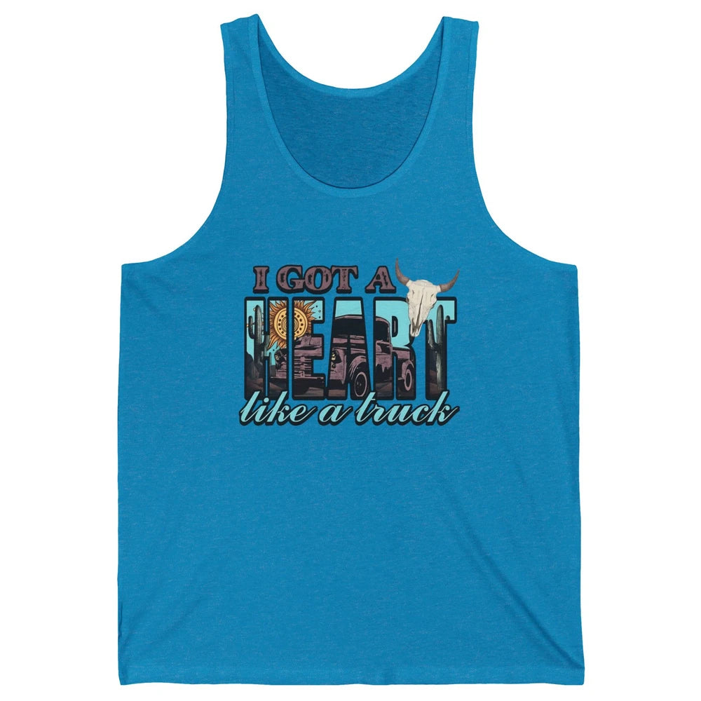 Retro Desert Bull Skull I Got A Heart Like A Truck Western Unisex Jersey Tank