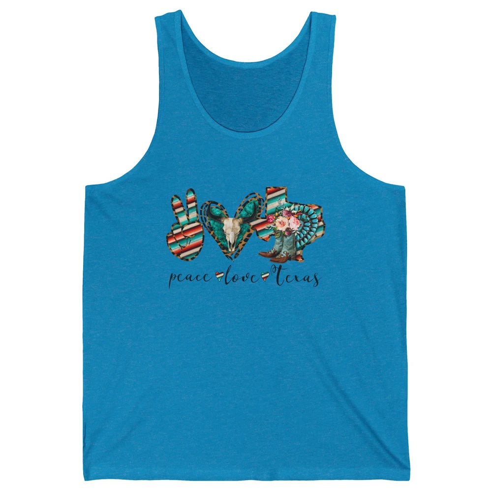 Peace Love Texas State Cowgirl Boot Western Girl Texas Pride Unisex Jersey Tank