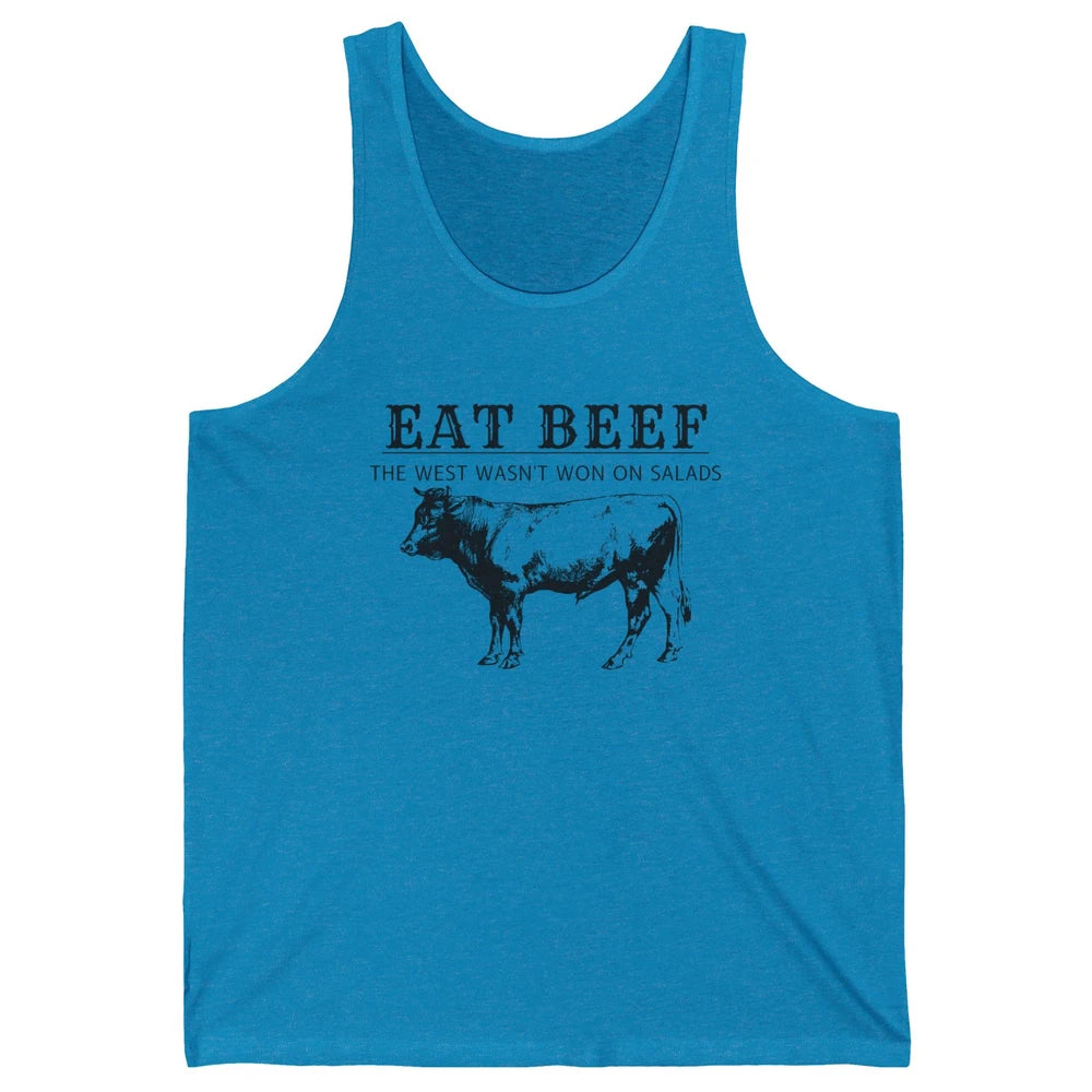 Funny Cow Eat Beef the West Wasn't Won on Salads Farm Cattle Unisex Jersey Tank