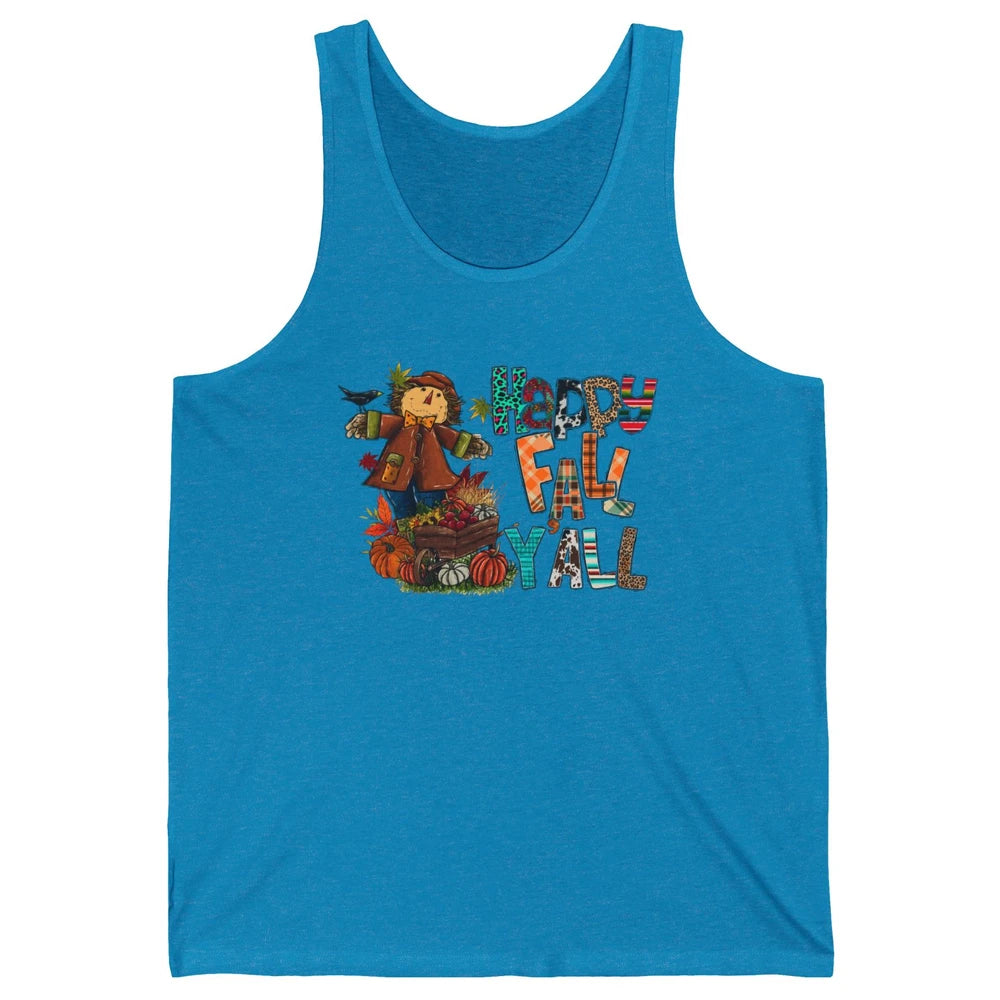 Happy Fall Y'all Leopard Pumpkin Western Autumn Thankful Unisex Jersey Tank