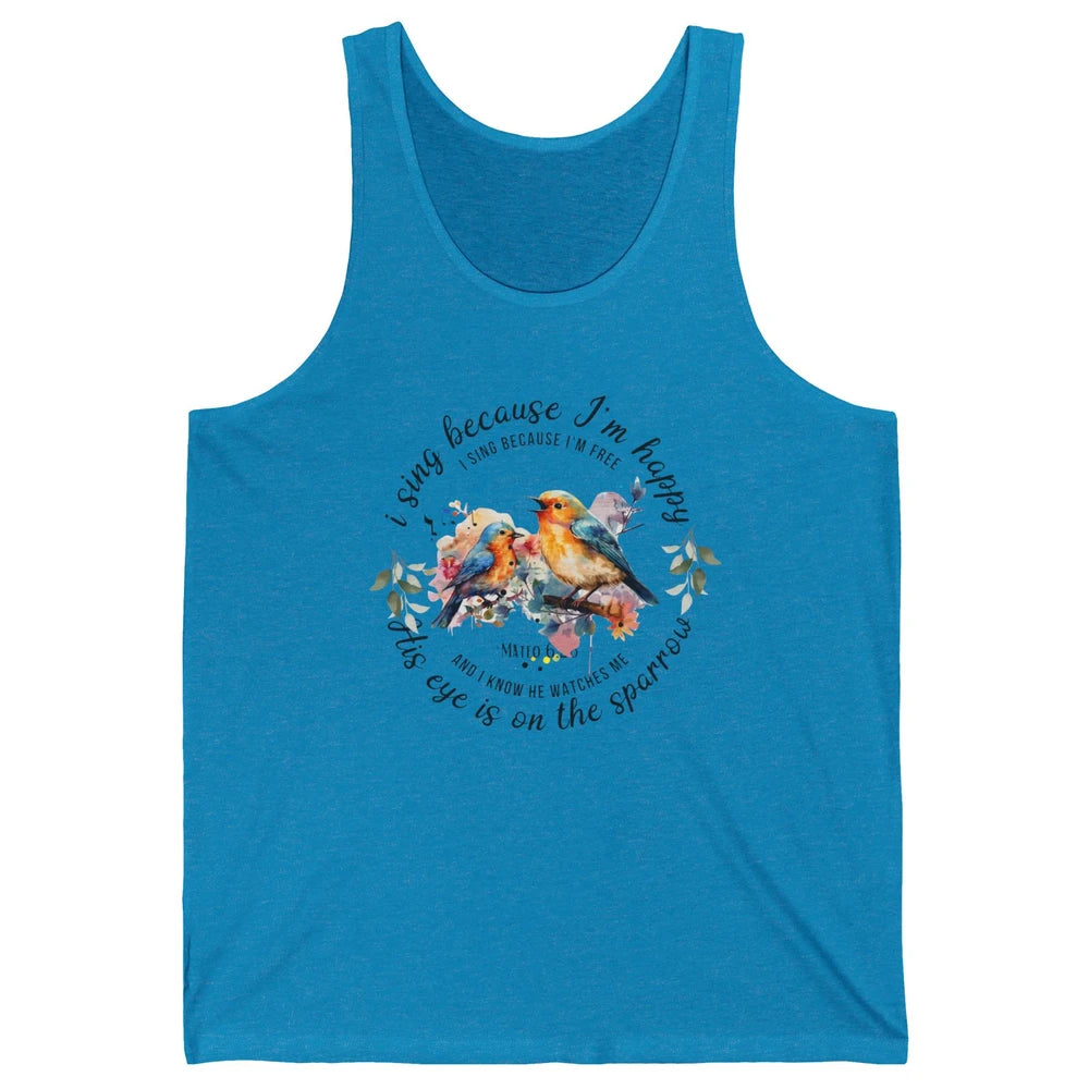 Christian Birds His Eyes Are On The Sparrow Bible Hand Drawn Unisex Jersey Tank