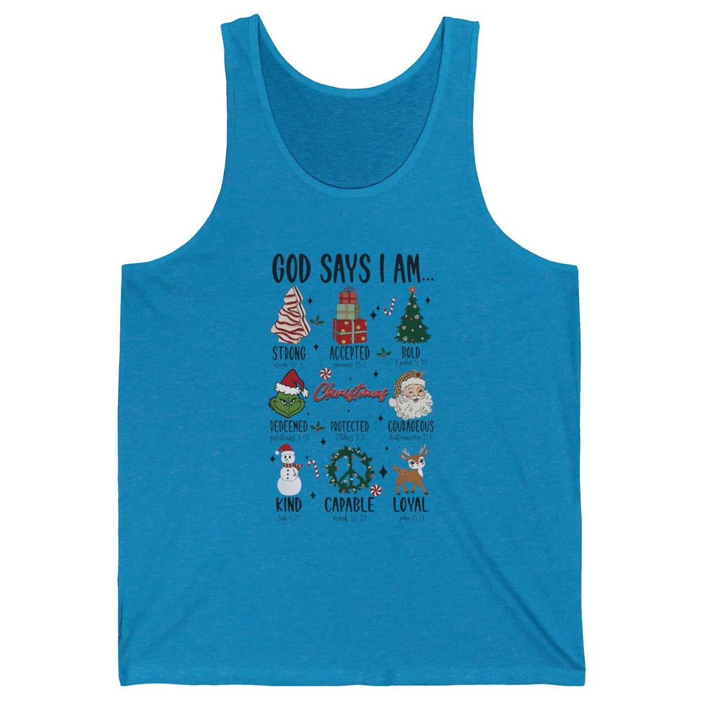 Retro Christmas God Says I Am Bible Verse Religious Boy Girl Unisex Jersey Tank