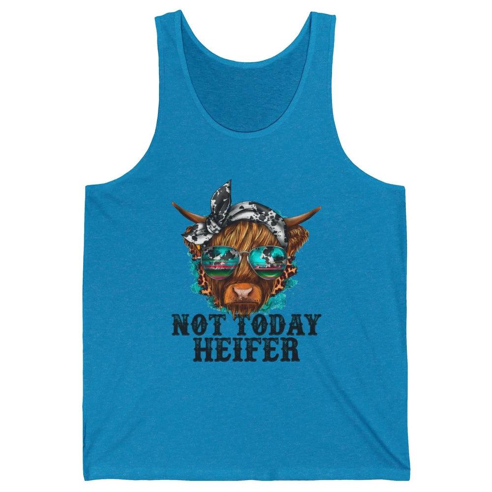Leopard Highland Cow Sunglasses Not Today Heifer Western Cow Unisex Jersey Tank