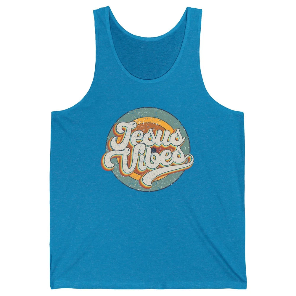 Retro Rainbow Jesus Vibes Bible Verse Christian Religious Unisex Jersey Tank