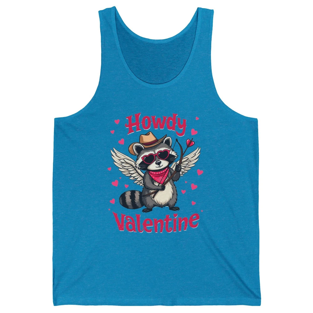 Howdy Valentine Cowboy Hat Cupid Raccoon Funny Opossum Love Heart Cute Western Possum Rodeo Unisex Jersey Tank