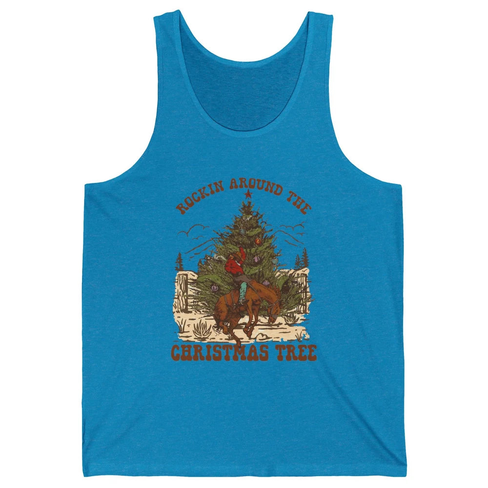 Funny Cowboy Horsing Rocking Around Christmas Tree Western Unisex Jersey Tank