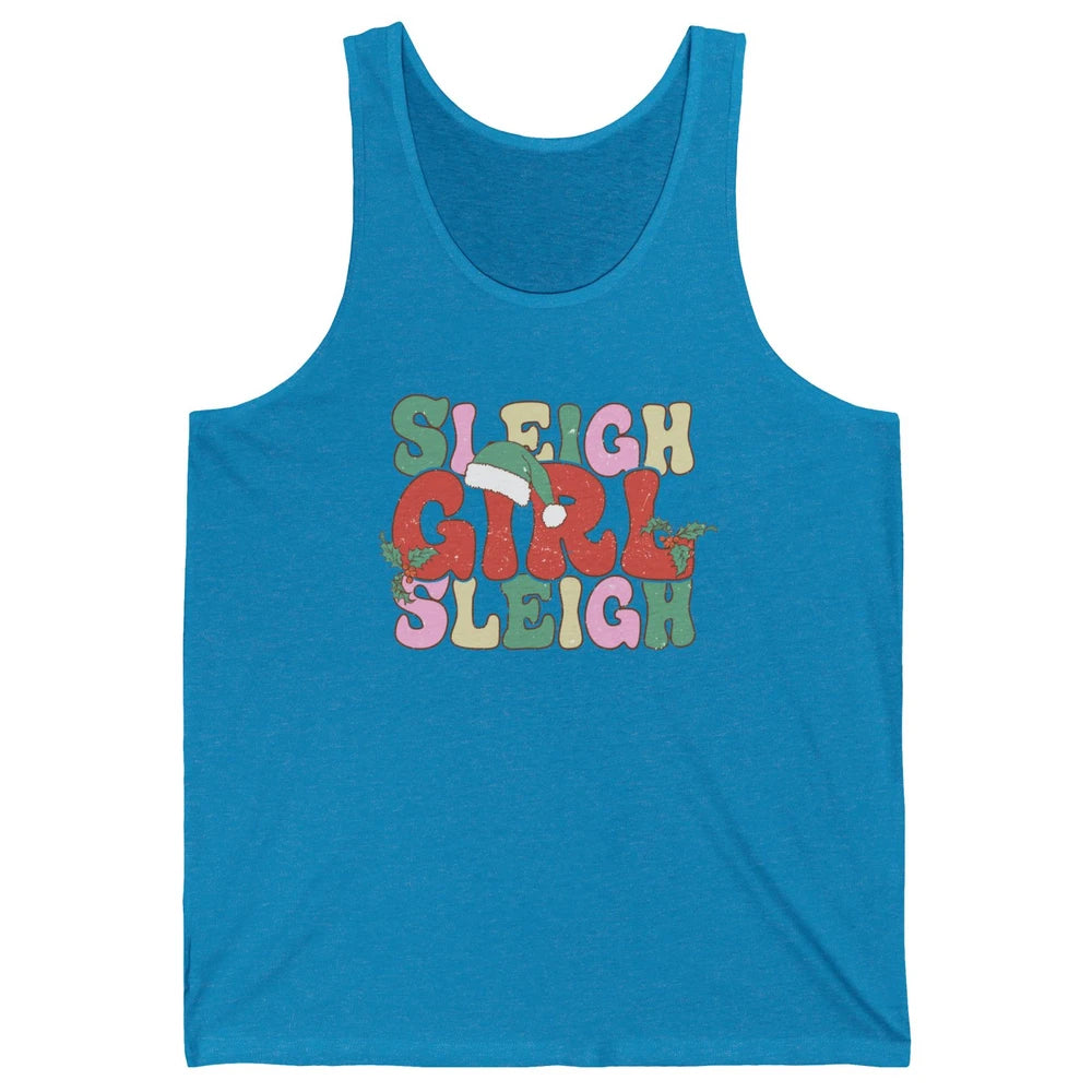 Retro Groovy Christmas Sleigh Girl Sleigh Santa Hat Winter Unisex Jersey Tank