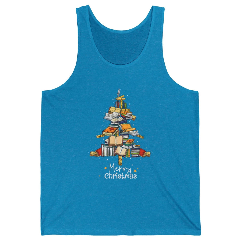 Merry Christmas Tree Reading Books Librarian Xmas Lighting Unisex Jersey Tank