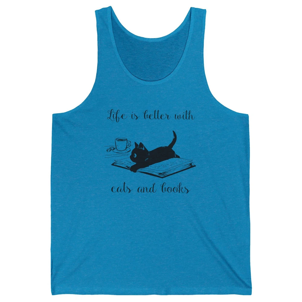Retro Life Is Better With Cats And Books Reading Lovers Unisex Jersey Tank