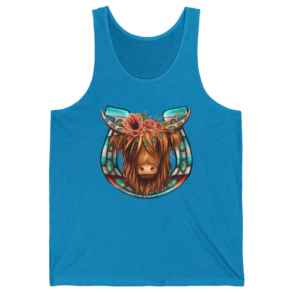 Floral Highland Cow Heifer Horseshoe Western Country Cowboy Unisex Jersey Tank