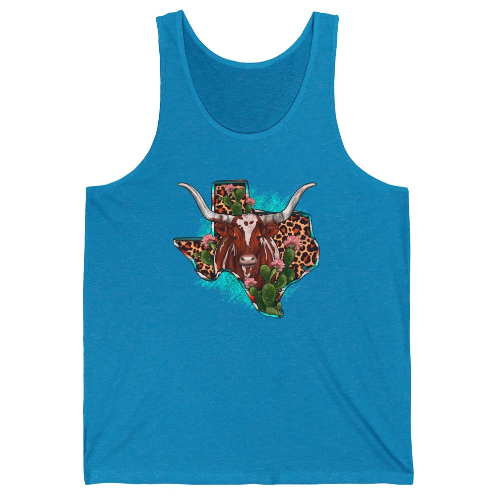 Leopard Cow Texas Map Longhorn Desert Cactus Western Country Unisex Jersey Tank