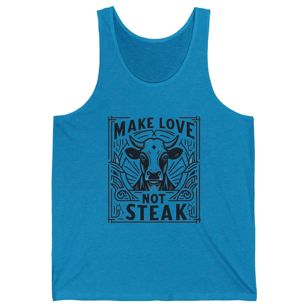 Funny Make Love Not Steak Cow Retro Sarcastic Vintage Cow Unisex Jersey Tank