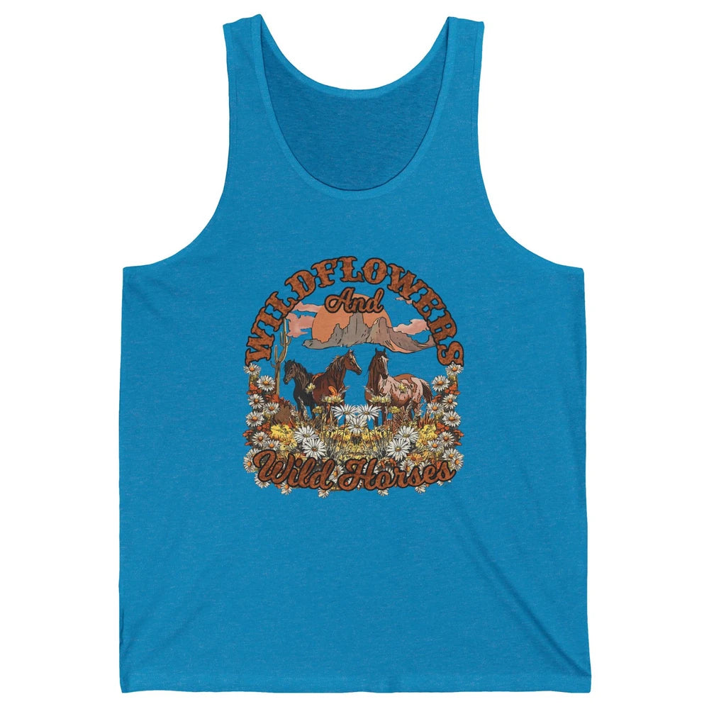 Retro Floral Desert Wildflowers Wild Horses Western Country Unisex Jersey Tank