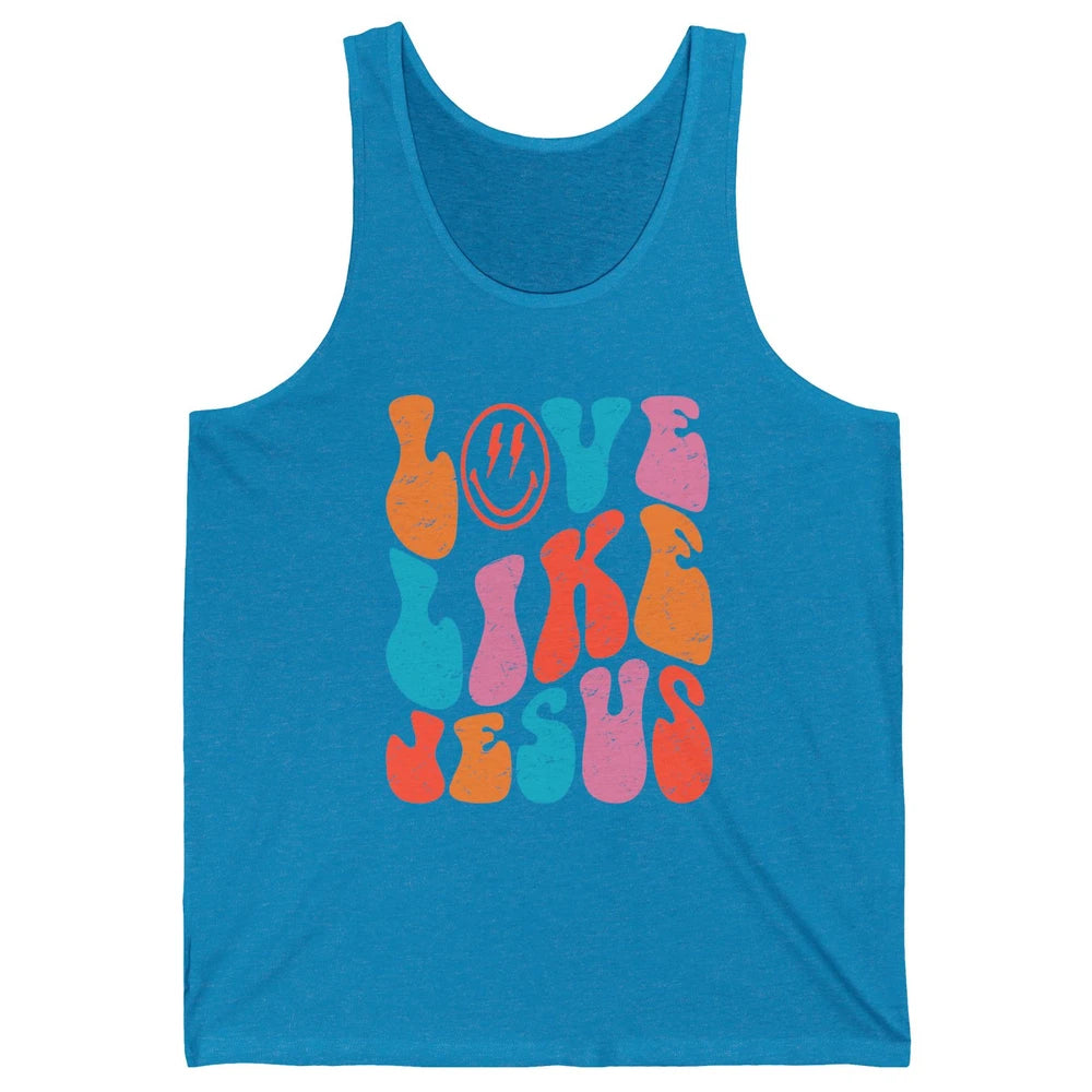 Retro Love Like Jesus Smiling Face Christian Religious Faith Unisex Jersey Tank