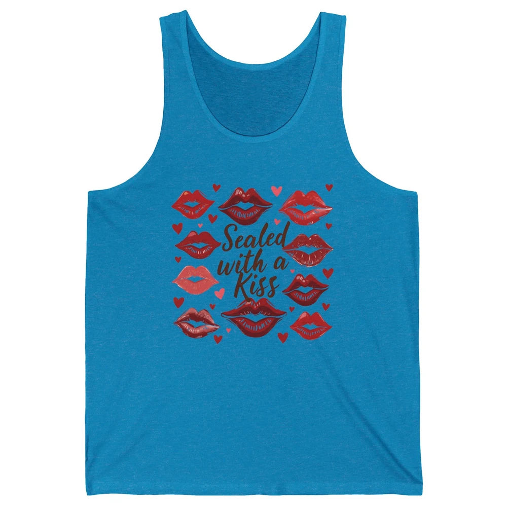 Sealed With A Kiss Sexy Red Lips Happy Valentine's Day Heart Love Unisex Jersey Tank