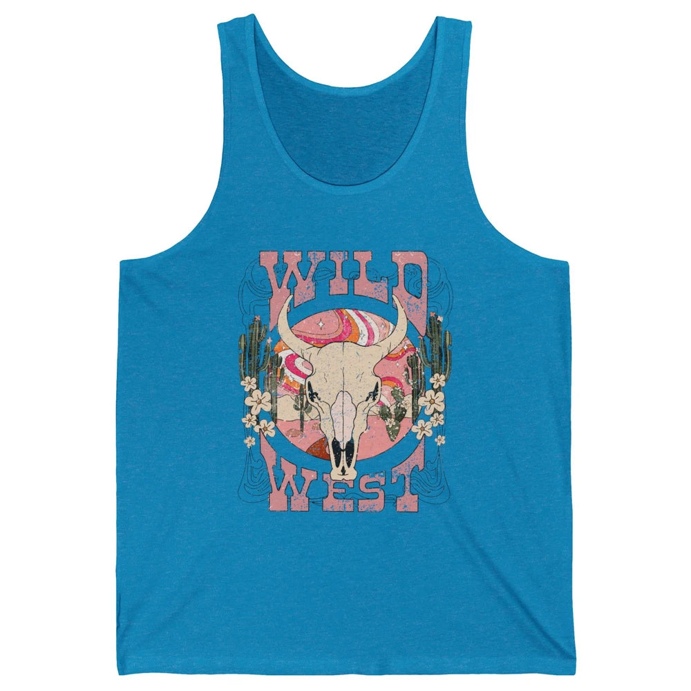 Retro Rainbow Desert Bull Skull Wild West Western Country Unisex Jersey Tank