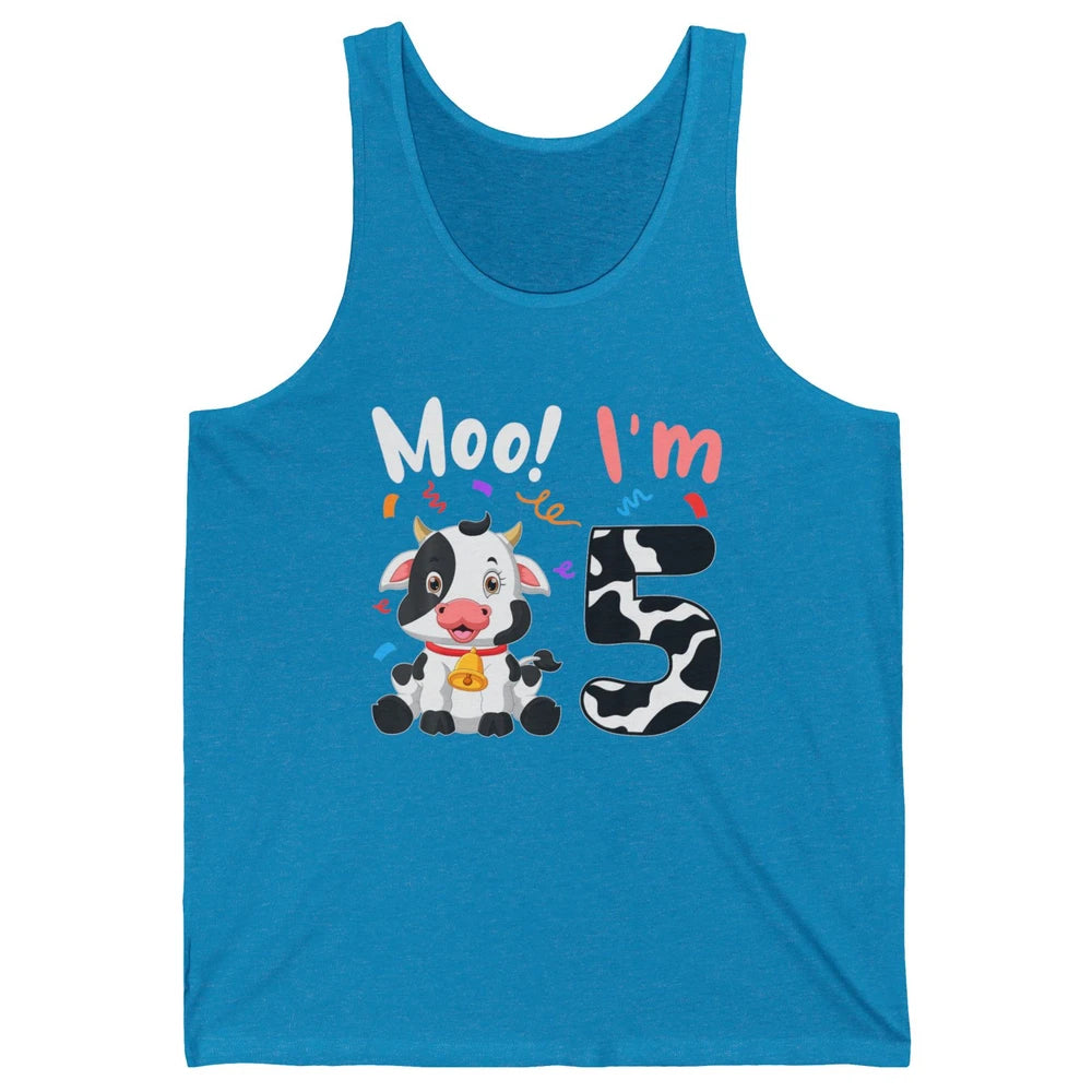 5th Birthday Moo Im 5 Cow Farm Animal Barnyard Family Party Unisex Jersey Tank