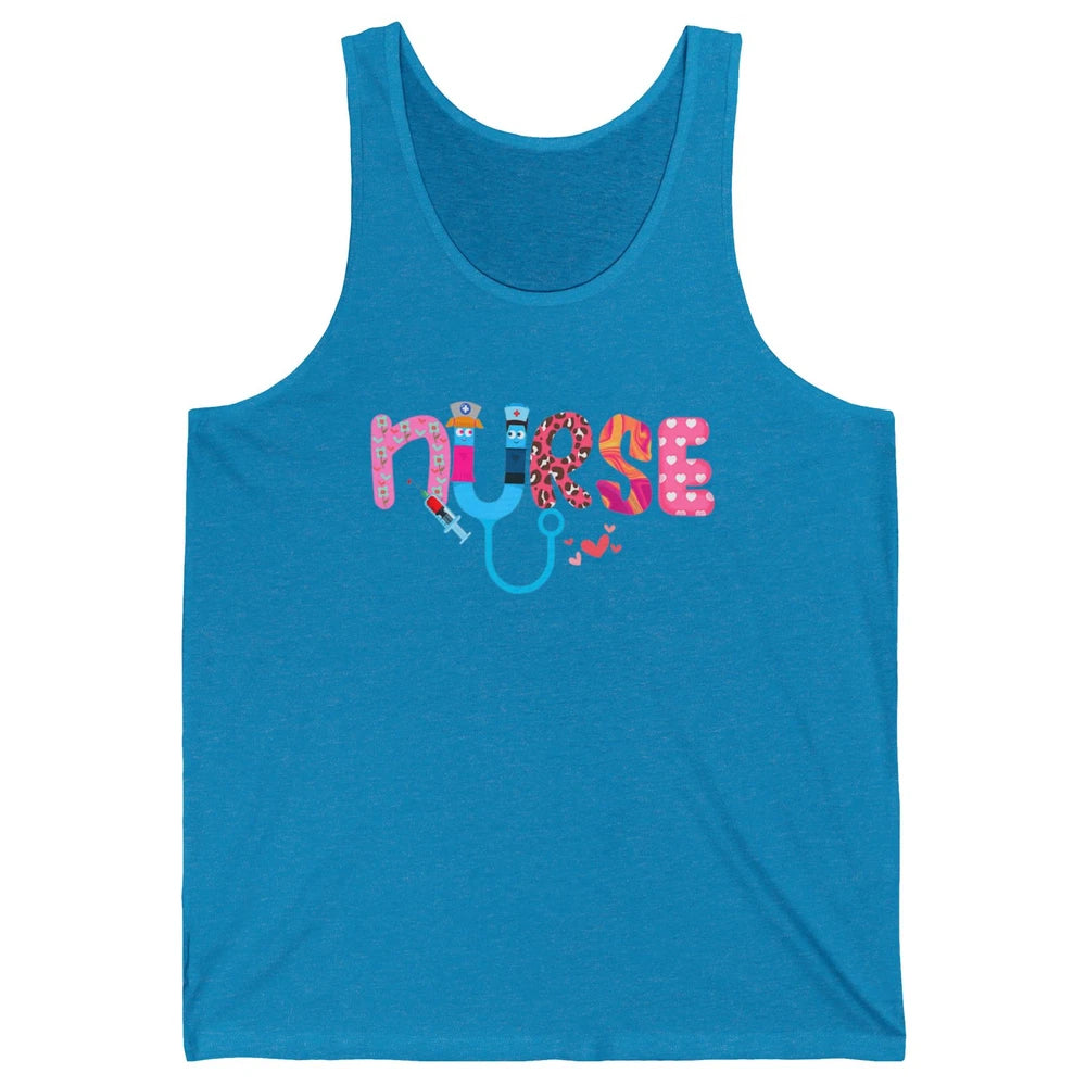 Nurse Happy Valentine's Day Love ER ICU NICU Emergency Nursing Leopard Stethoscope Love Needles Unisex Jersey Tank