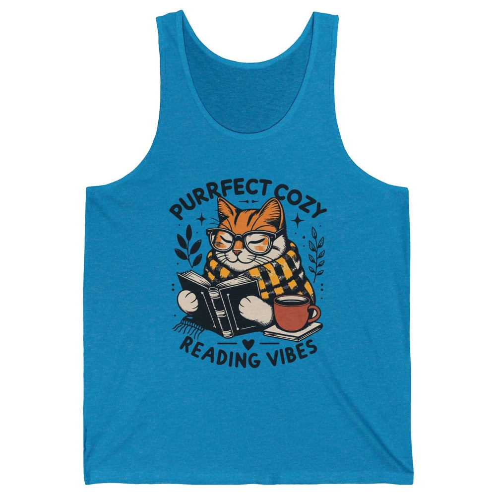 Funny Bookish Cat Purrfect Cozy Reading Vibes Winter Reading Unisex Jersey Tank