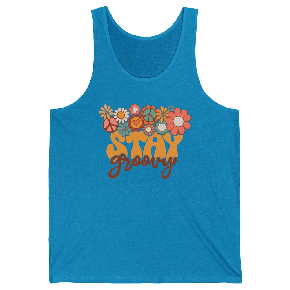 Retro Sunflower Hippie Stay Groovy Positive Mind Happy Life Unisex Jersey Tank