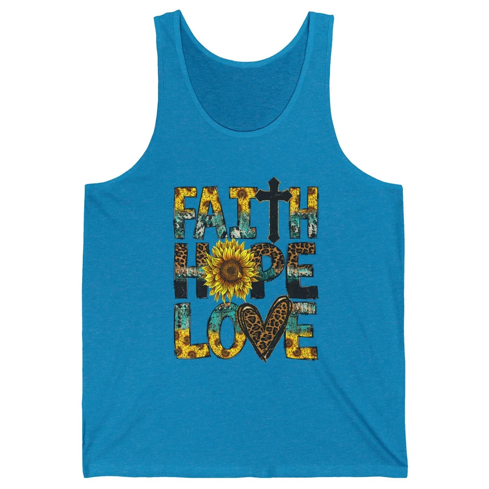 Faith Hope Love Sunflower Jesus Christian Leopard Religious Unisex Jersey Tank