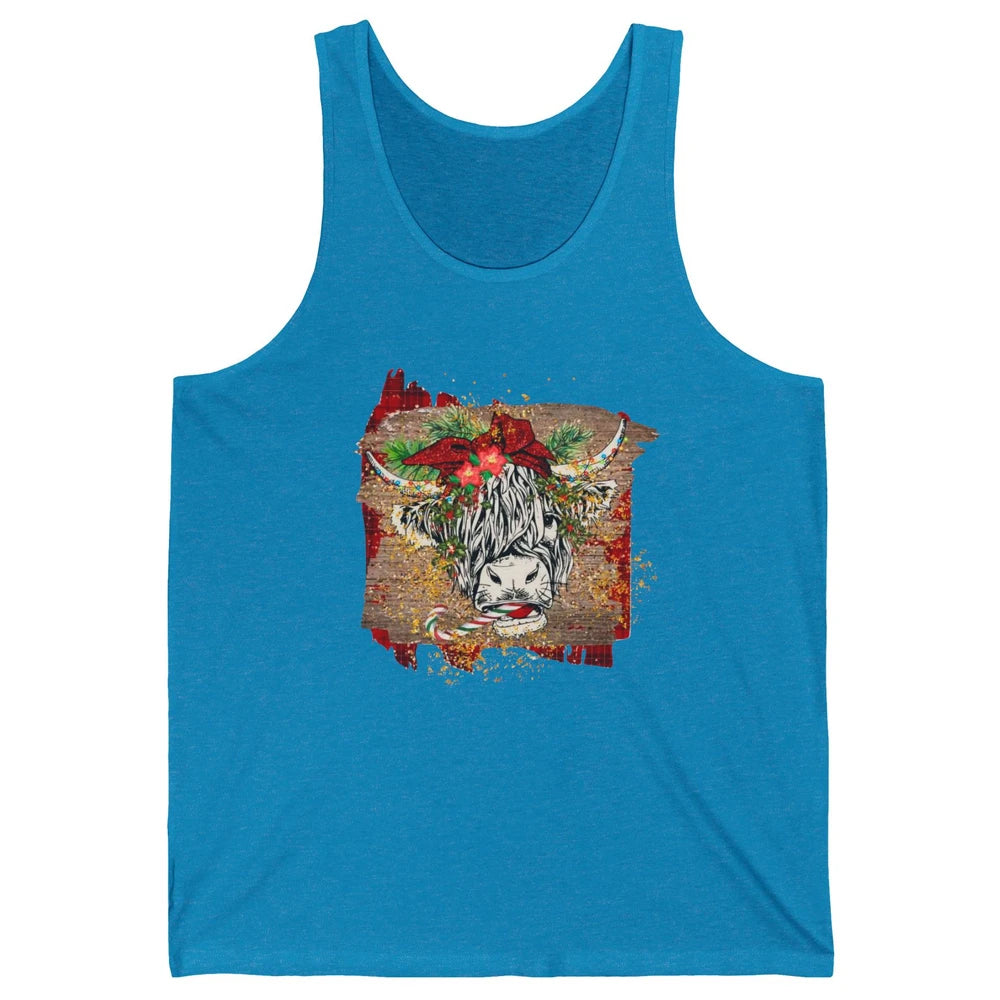 Christmas Highland Cow Bandana Western Christmas Cow Plaid Unisex Jersey Tank