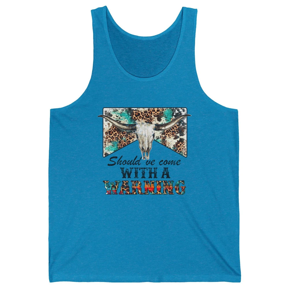 Retro Leopard Bull Skull Should've Come With Warning Western Unisex Jersey Tank