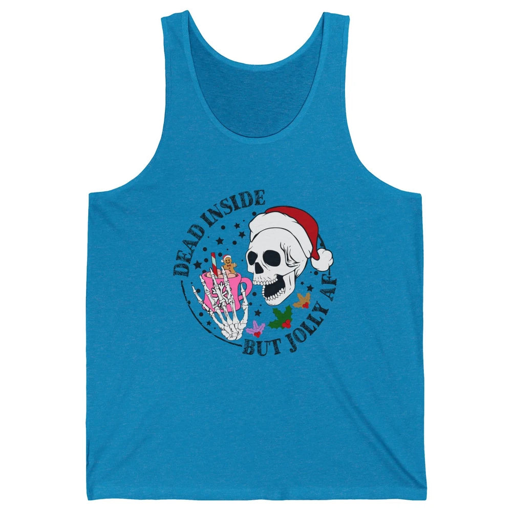 Christmas Skeleton Coffee Dead Inside But Jolly AF Christmas Unisex Jersey Tank