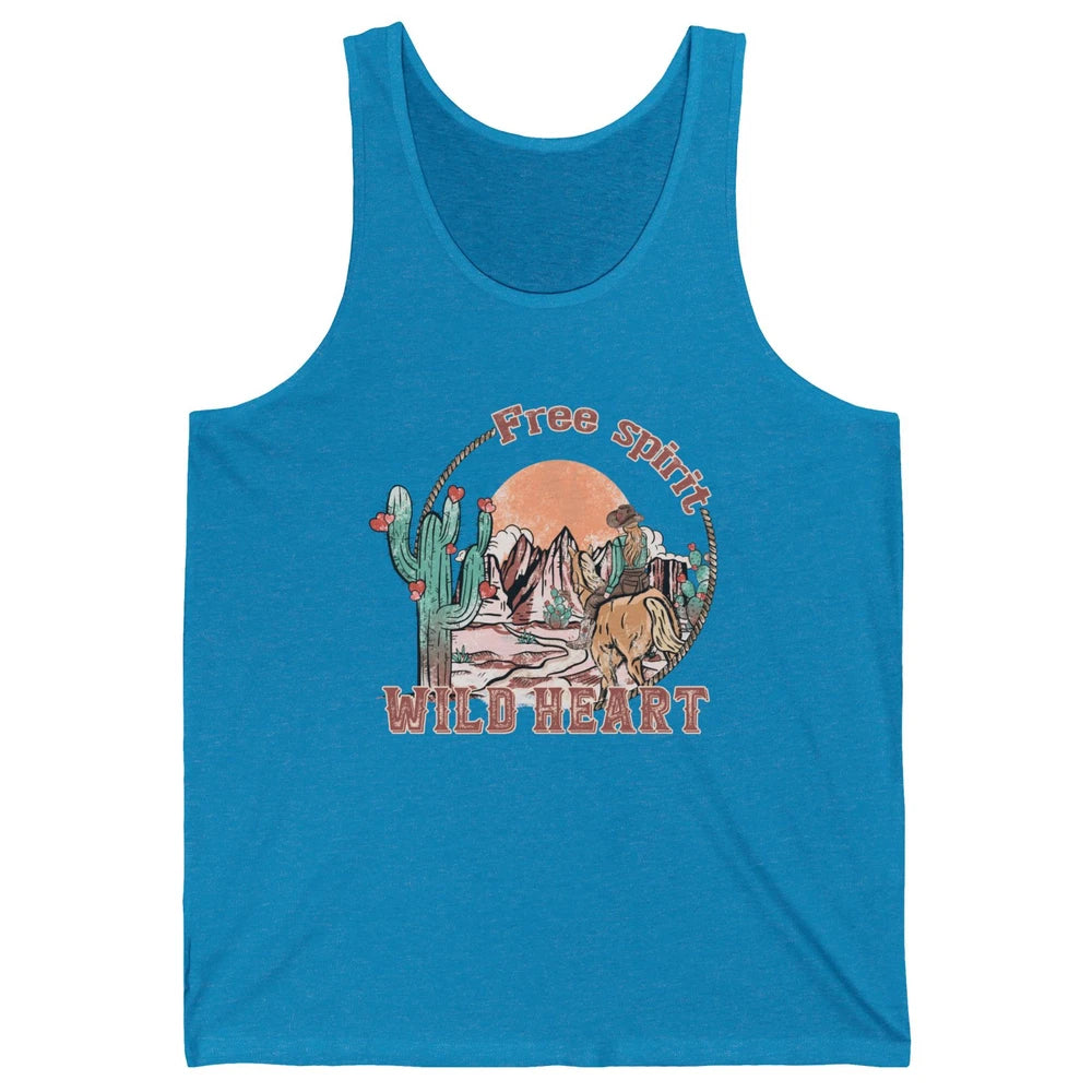 Free Spirit Wild Heart Cowgirl Western Country Happy Valentine's Day Rodeo Horseback Vintage Cactus Texas Horse Rider Howdy Unisex Jersey Tank