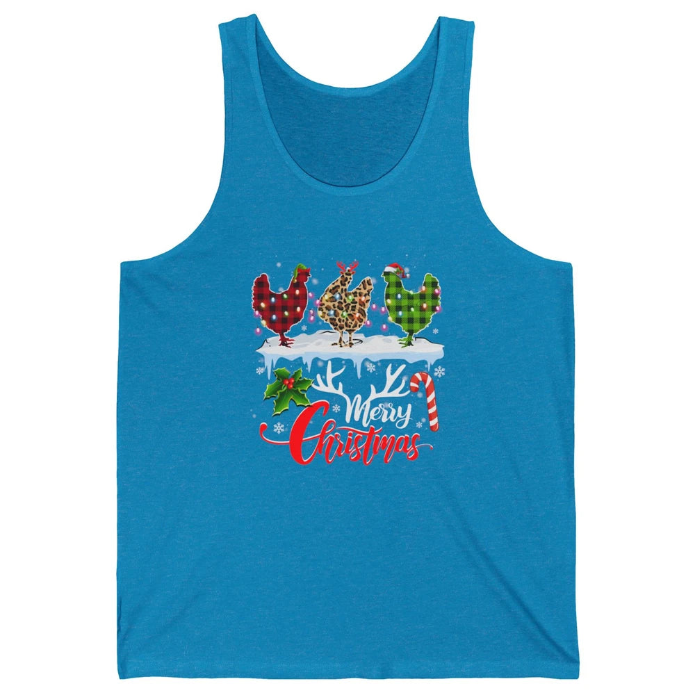 Merry Christmas Three Chickens Buffalo Leopard Red Plaid Hen Unisex Jersey Tank