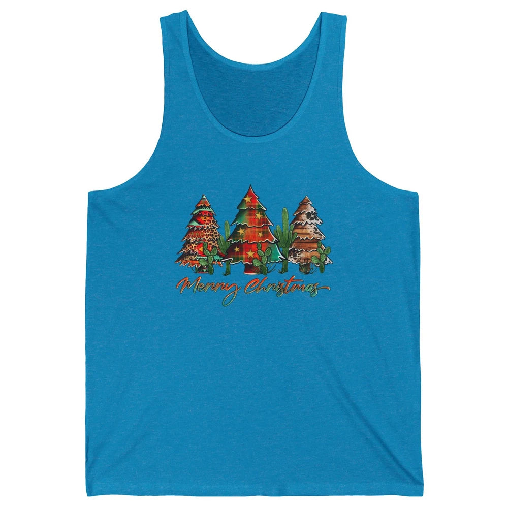 Merry Christmas Tree Western Christmas Desert Cactus Leopard Unisex Jersey Tank