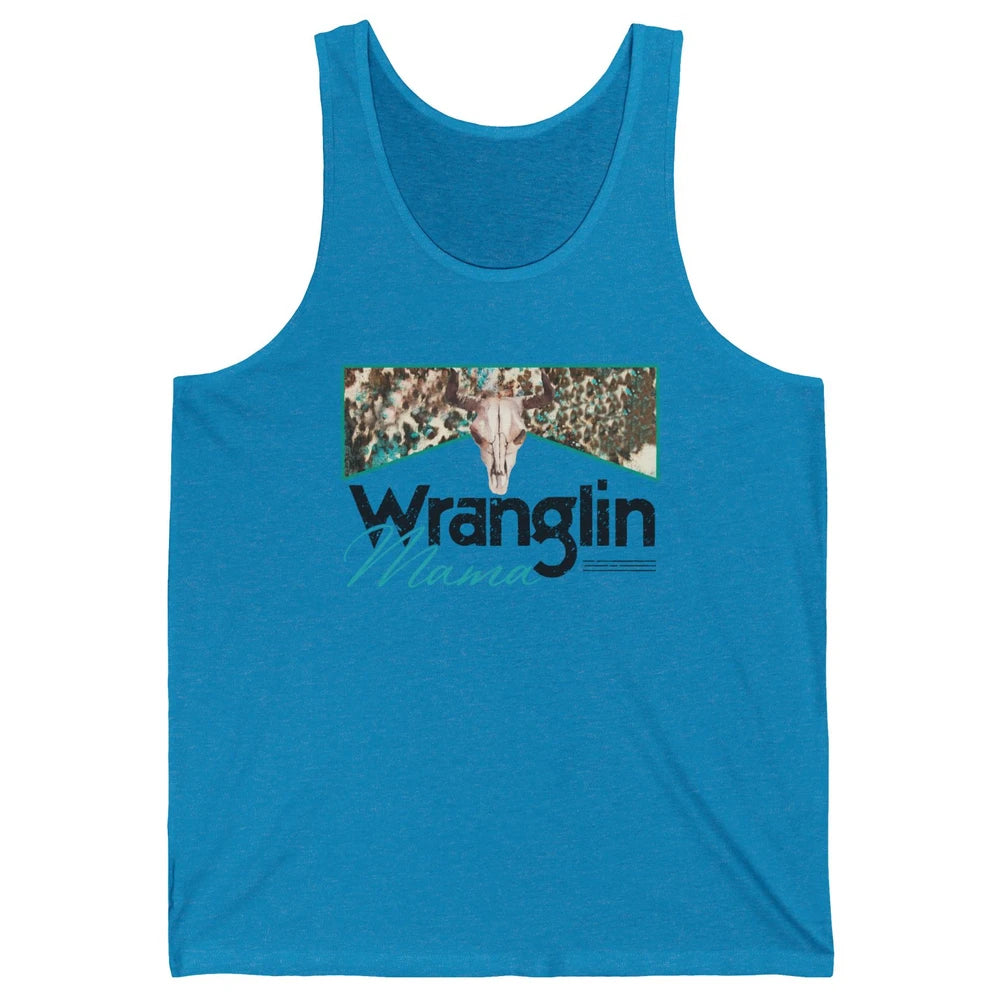 Retro Cowhide Bull Skull Wrangling Mama Western Country Girl Unisex Jersey Tank
