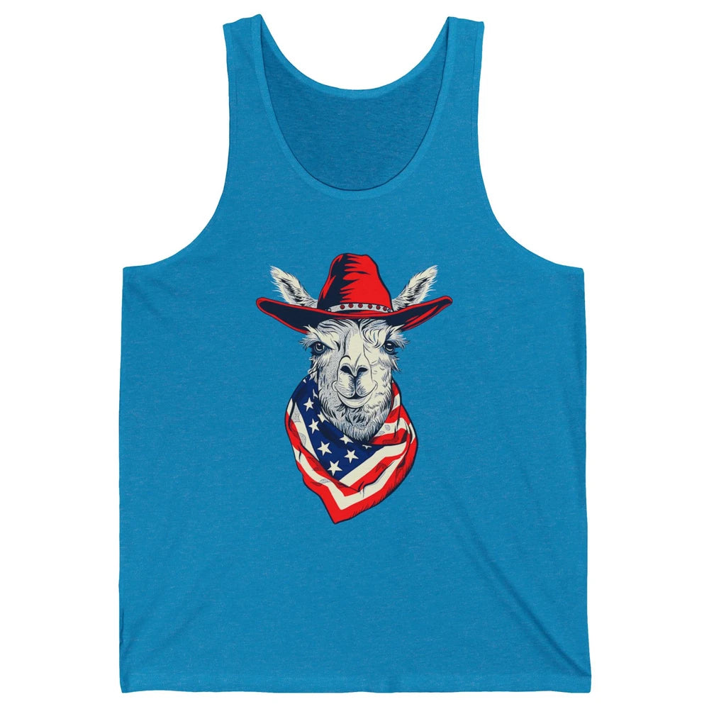 Funny Alpaca Cowboy Western Country Llama Rodeo USA Flag Retro Howdy Unisex Jersey Tank
