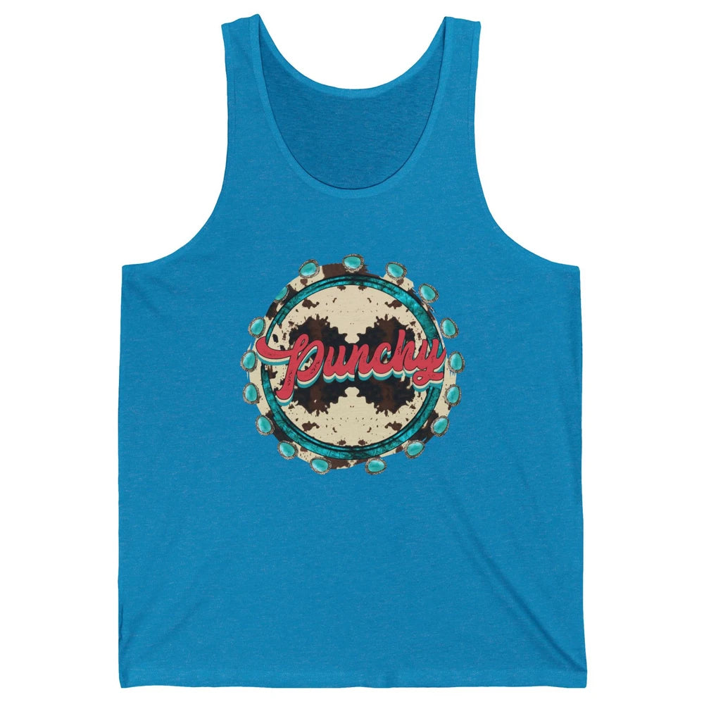 Retro Cowgirl Punchy Cowhide Turquoise Western Country Gift Unisex Jersey Tank