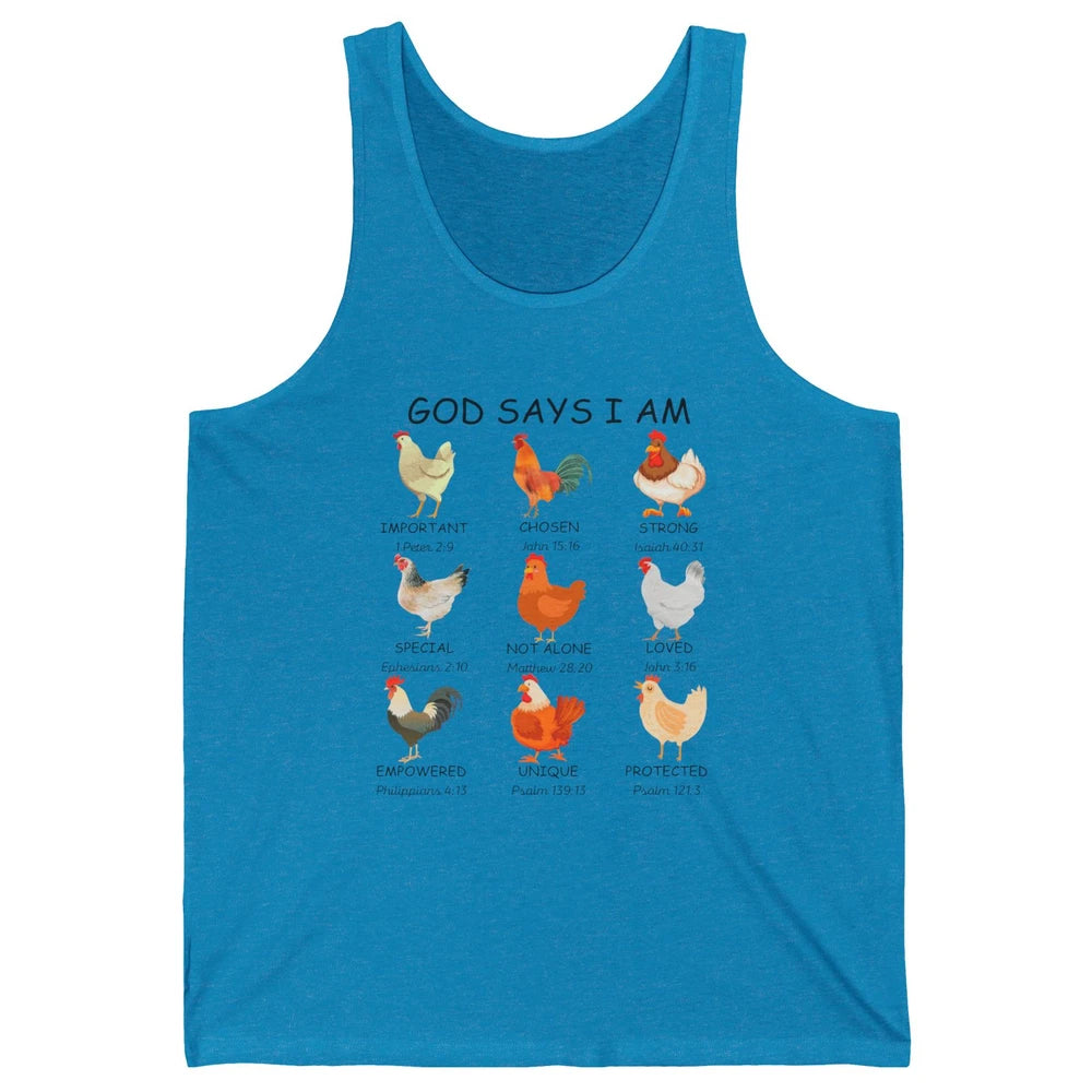 God Says I Am Chicken Christian Bible Funny Farm Chicken Unisex Jersey Tank