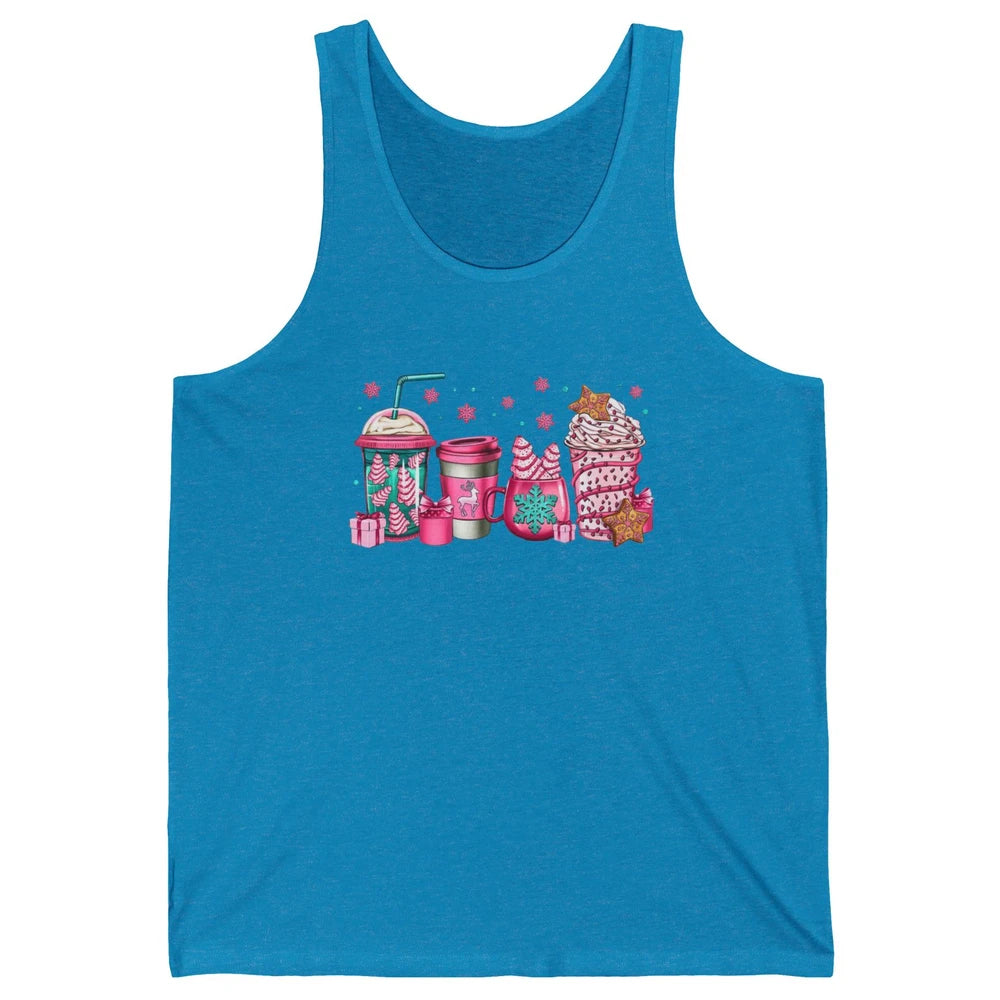 Pink Christmas Coffee Christmas Tree Cake Christmas Lovers Unisex Jersey Tank