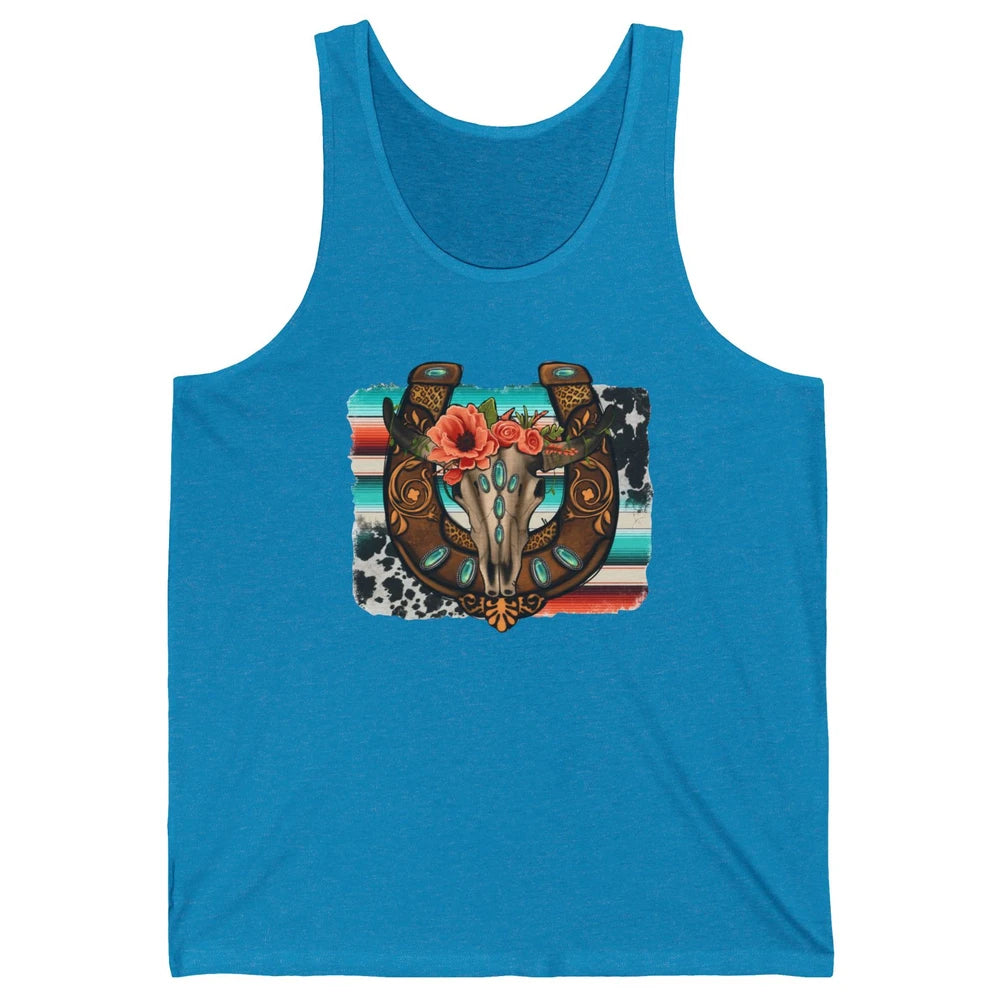Leopard Bull Skull Horseshoe Rodeo Mom Western Cowgirl Unisex Jersey Tank