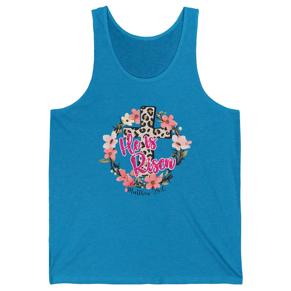 Christian Leopard Cross He Is Risen Bible Verse Religious Unisex Jersey Tank