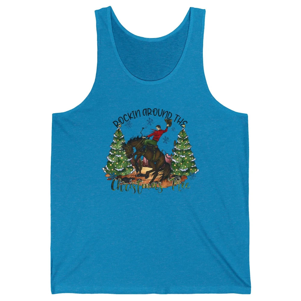 Funny Cowboy Horsing Rocking Around Christmas Tree Western Unisex Jersey Tank