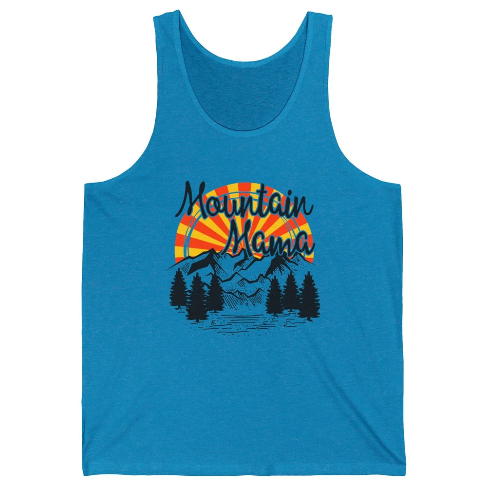 Retro Rainbow Sunset Mountain Mama Hiking Mom Climbing Unisex Jersey Tank