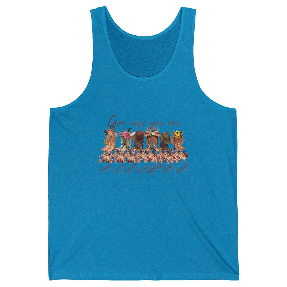 Retro Cowboy Boots God Say You Are Cowgirl Floral Western Unisex Jersey Tank