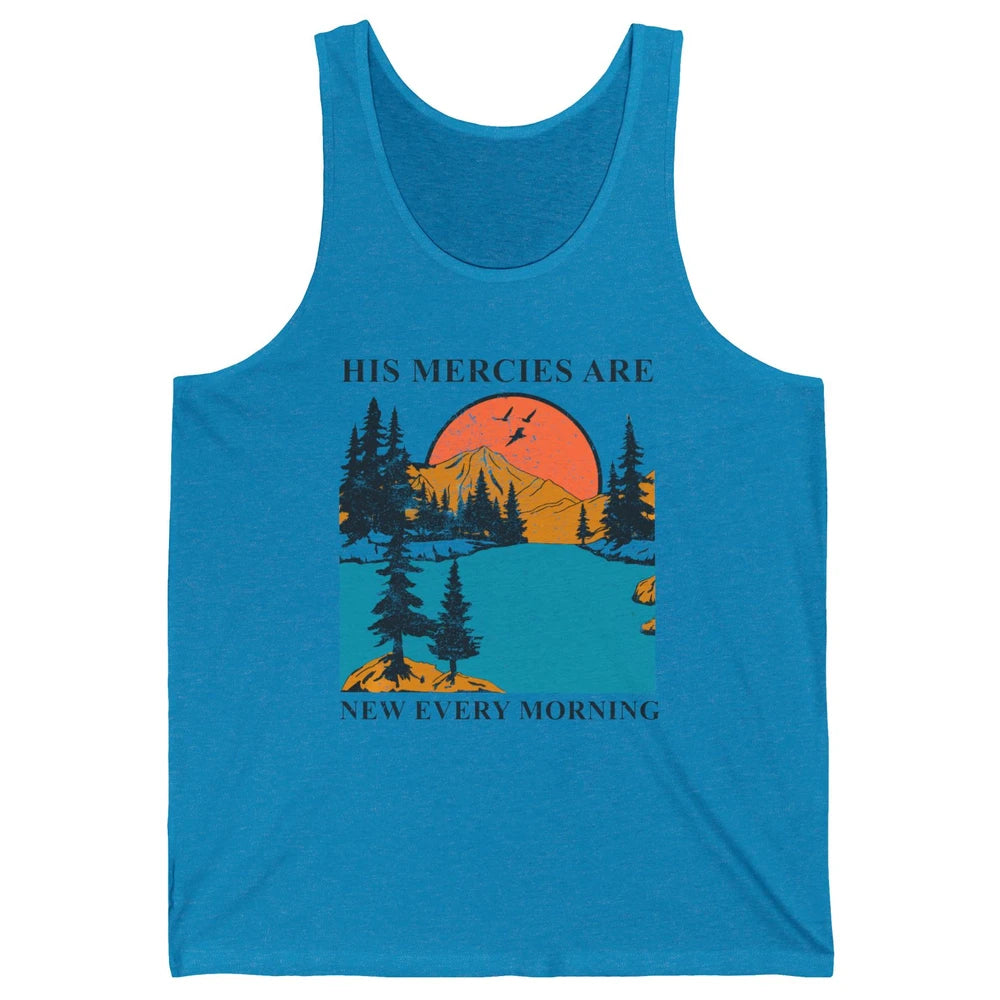 Retro Mountain His Mercies Are New Every Morning Christian Unisex Jersey Tank