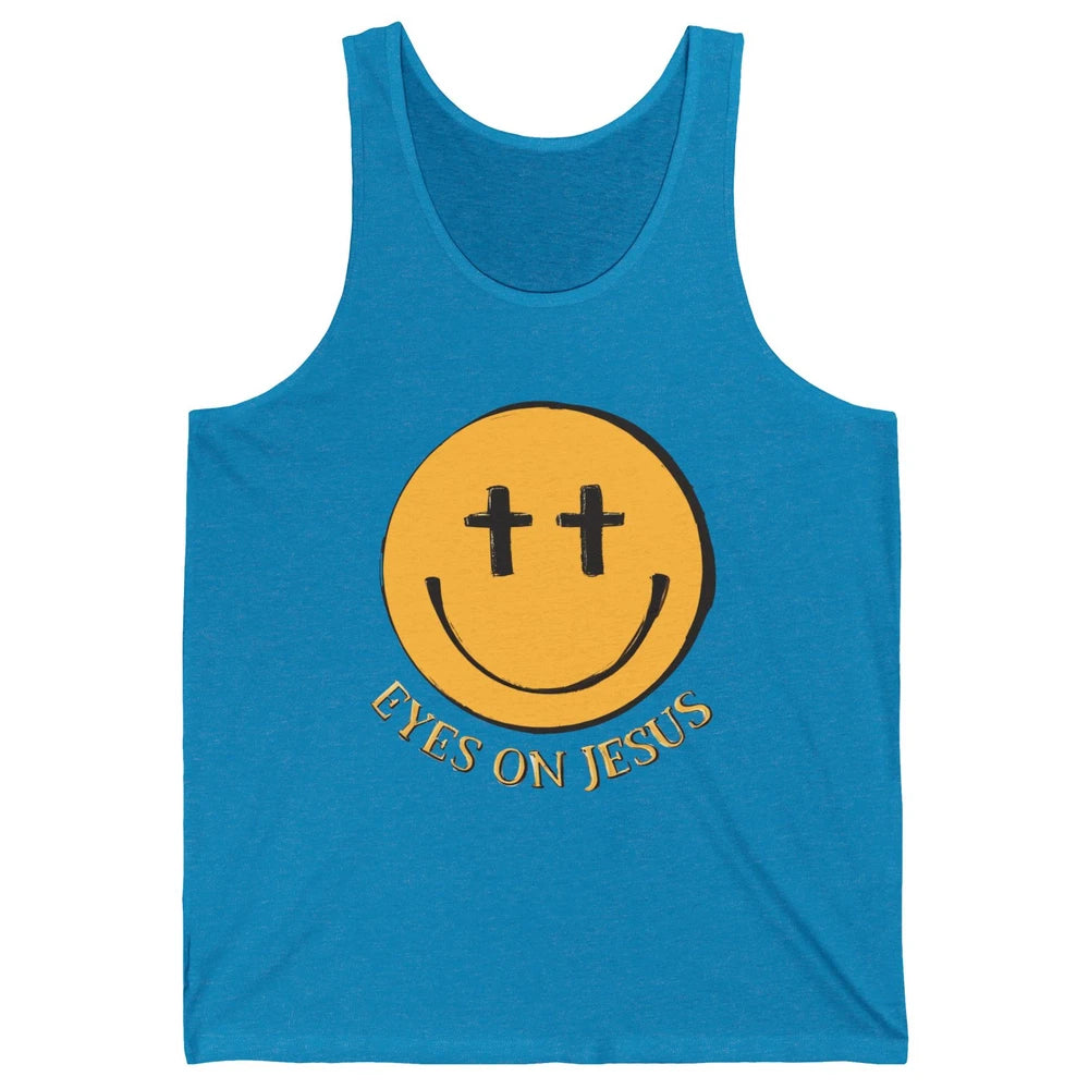 Retro Smiling Face Eyes On Jesus Christian Faith Religious Unisex Jersey Tank