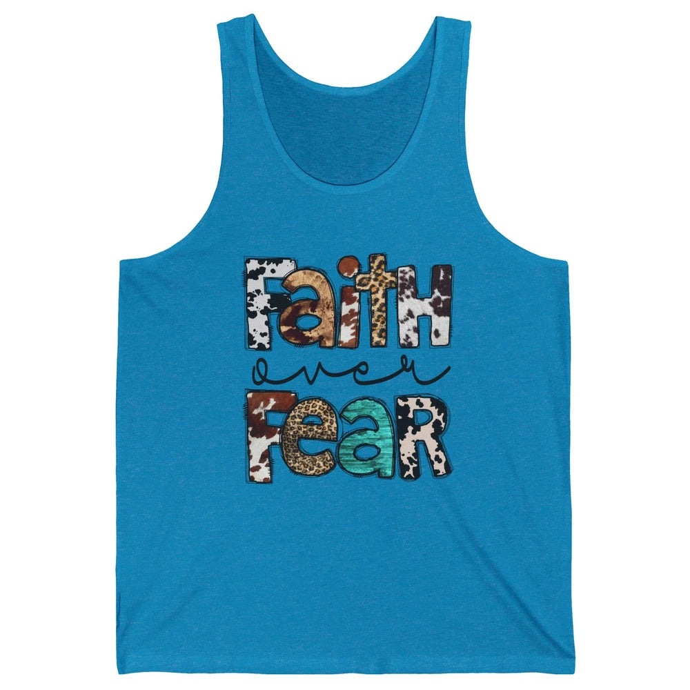 Leopard Faith Over Fear Cowboy Western Country Christian Unisex Jersey Tank