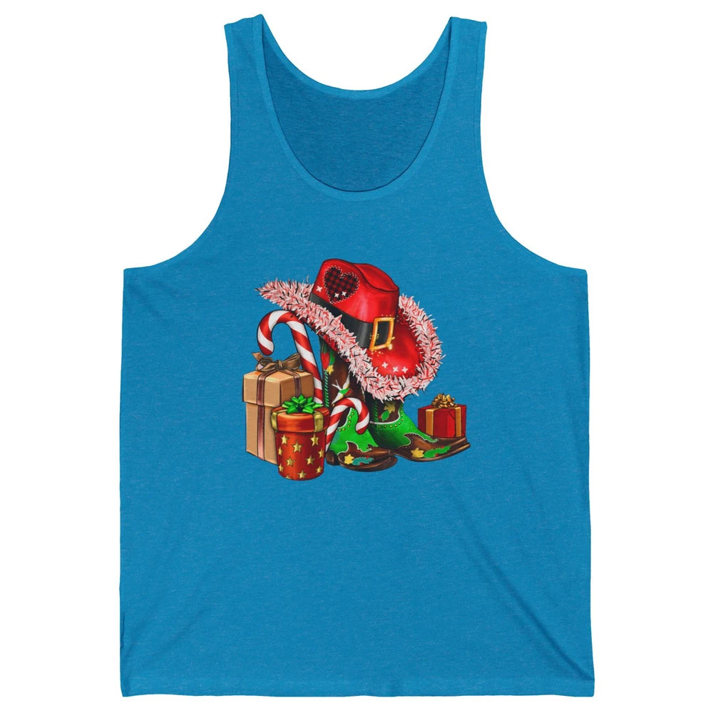 Christmas Western Cowgirl Hat Boots Cute Xmas Cowboy Texas Unisex Jersey Tank