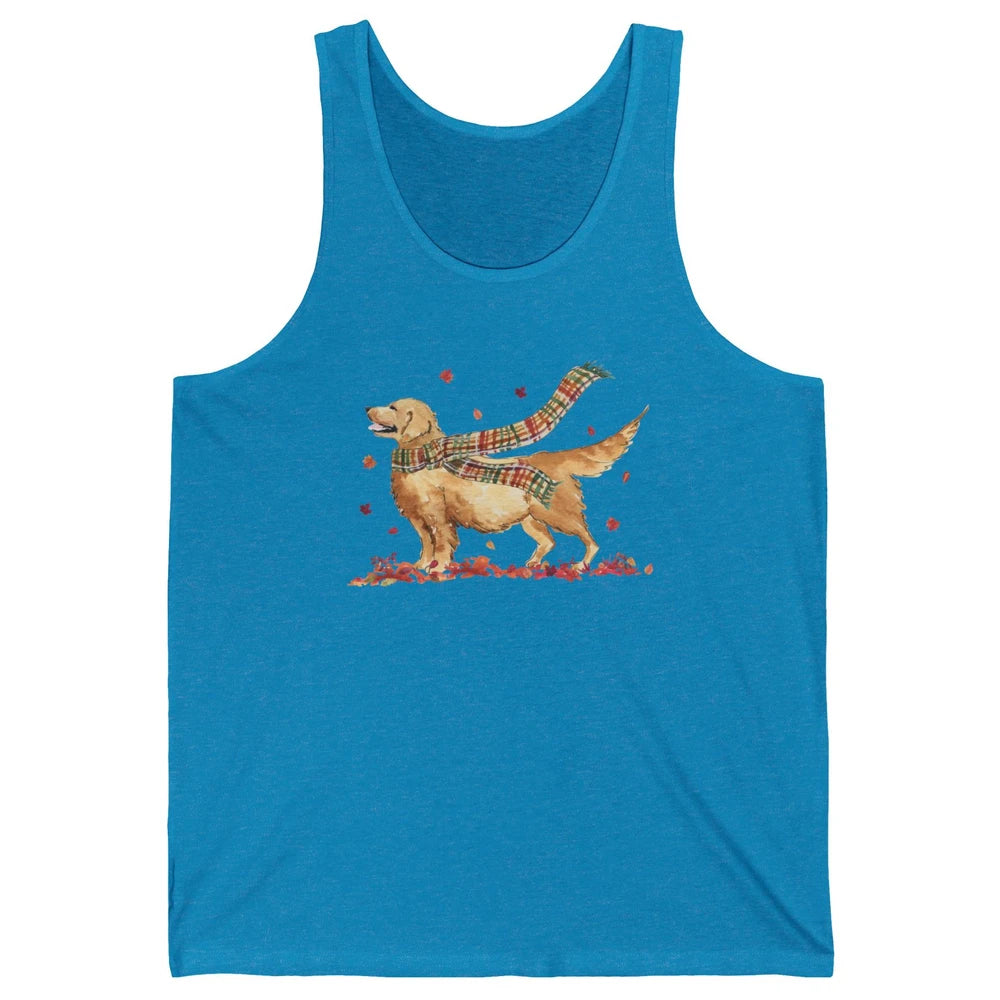Funny Golden Retriever Autumn Falling Leaves Halloween Fall Unisex Jersey Tank