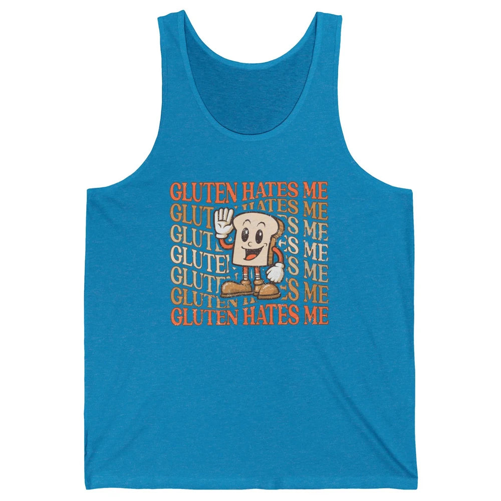 Funny Gluten Hates Me Retro Gluten Free Bread Celiac Disease Unisex Jersey Tank
