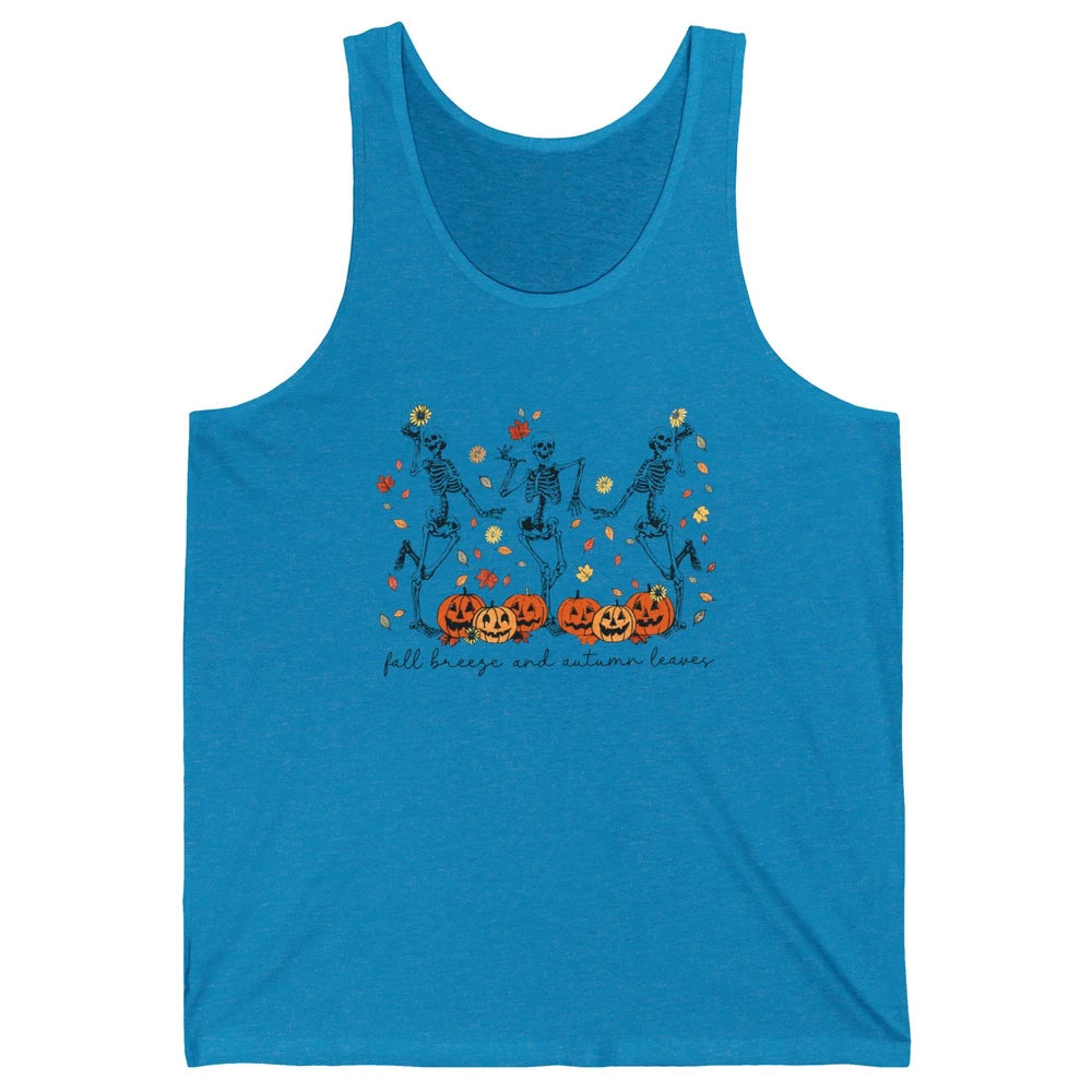 Retro Pumpkin Dancing Skeleton Fall Breeze And Autumn Leaves Unisex Jersey Tank