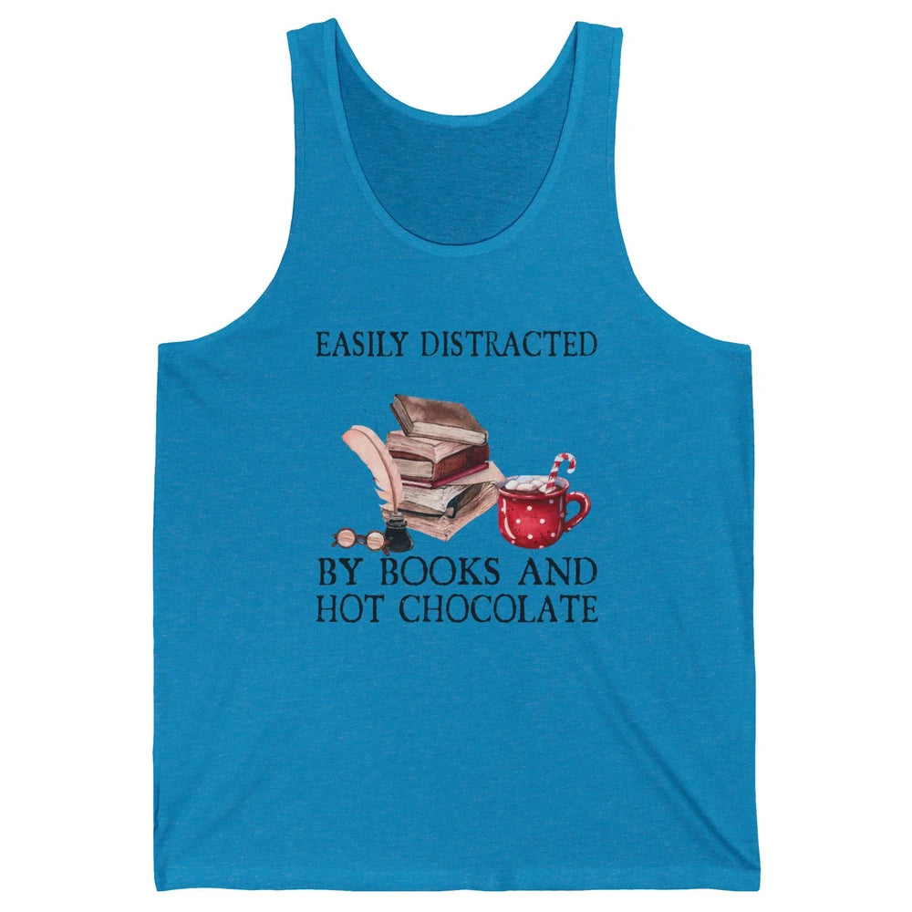 Retro Easily Distracted By Books And Hot Chocolate Christmas Unisex Jersey Tank